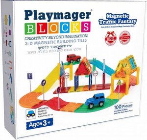 סט מגנטים להרכבה מסלול מכוניות 100 חלקים Playmager סט מגנטים להרכבה מסלול מכוניות 100 חלקים Playmager