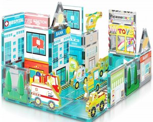 ערכת מגנטים - מטרו סיטי עם 8 רכבים - PicassoTiles ערכת מגנטים - מטרו סיטי עם 8 רכבים - PicassoTiles