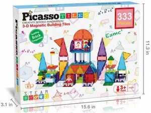 ערכת מגנטים להרכבה - סט משולב אריחים ולבנים 333 חלקים - PicassoTiles ערכת מגנטים להרכבה - סט משולב אריחים ולבנים 333 חלקים - PicassoTiles