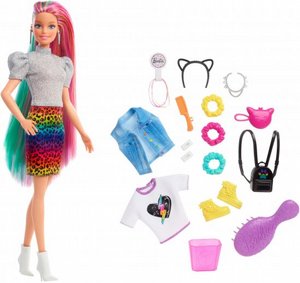 ברבי שיער צבעי הקשת וחצאית מנומרת | Barbie Color Reveal עם הפתעות בשיער ואביזרי אופנה מבית Mattel ברבי שיער צבעי הקשת וחצאית מנומרת | Barbie Color Reveal עם הפתעות בשיער ואביזרי אופנה מבית Mattel