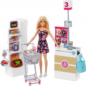 ברבי בסופרמרקט – סט משחק מכולת עם בובת Barbie, עגלת קניות ו־25+ אביזרים – מבית Mattel ברבי בסופרמרקט – סט משחק מכולת עם בובת Barbie, עגלת קניות ו־25+ אביזרים – מבית Mattel