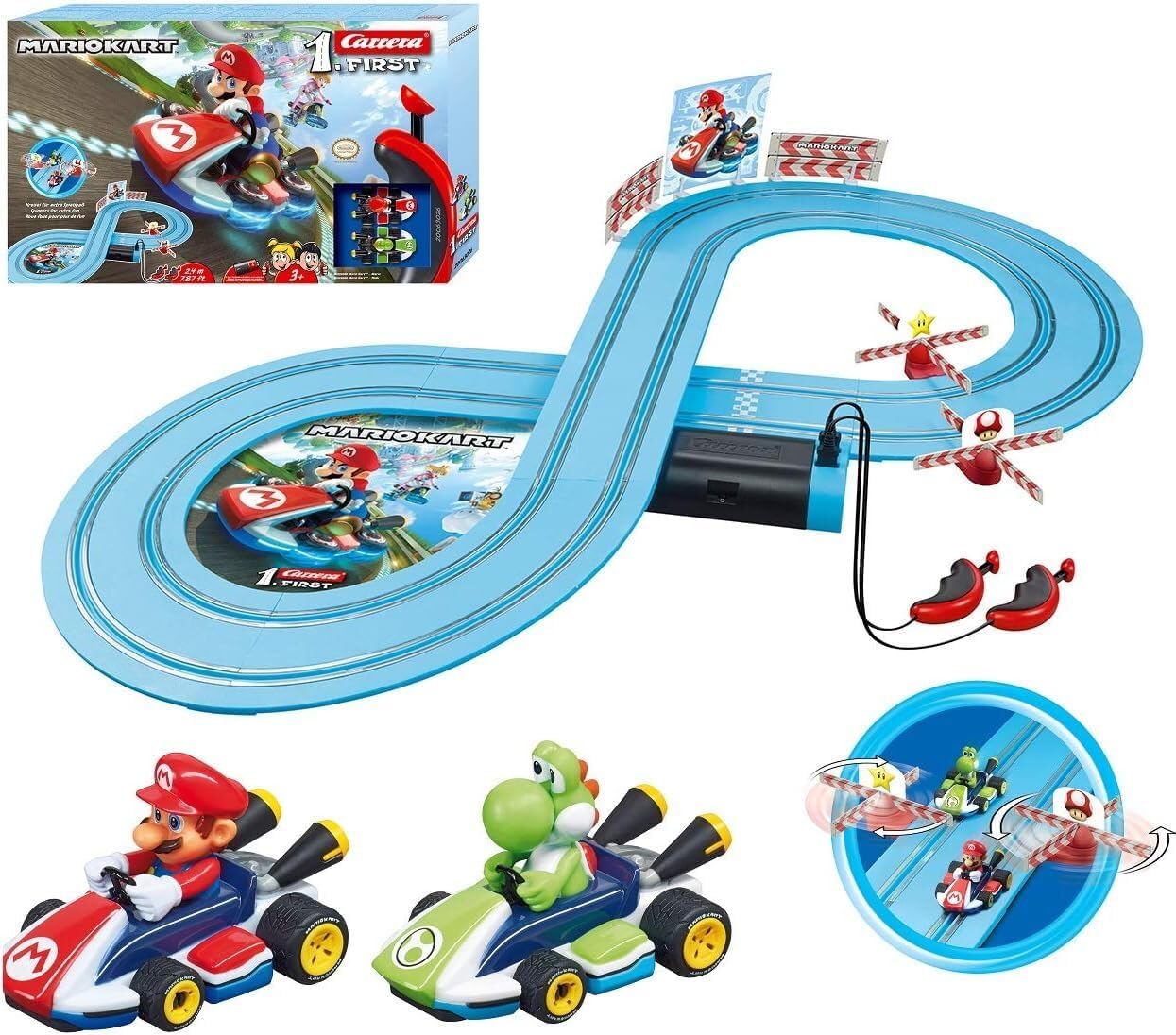מסלול מירוצים קאררה FIRST – Mario Kart™ מריו ויושי | מסלול 2.4 מטר עם ספינרים, שליטה מותאמת לילדים ו־2 מכוניות מקוריות | מבית Carrera מסלול מירוצים קאררה FIRST – Mario Kart™ מריו ויושי | מסלול 2.4 מטר עם ספינרים, שליטה מותאמת לילדים ו־2 מכוניות מקוריות | מבית Carrera