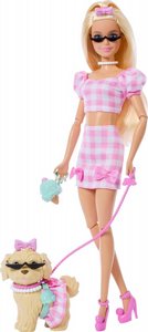 בובת ברבי עם כלבה תואמת Barbie Twinning Looks – סט אופנה ורוד משובץ עם אביזרים לכלבה ולבובה מבית Mattel בובת ברבי עם כלבה תואמת Barbie Twinning Looks – סט אופנה ורוד משובץ עם אביזרים לכלבה ולבובה מבית Mattel